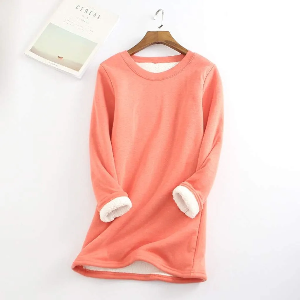 YRAETENM Fleece Sweatshirts for Women Winter Warm Sherpa Lined Crewneck Pullover Loungewear Soft Comfy Long Sleeve Tunic Tops