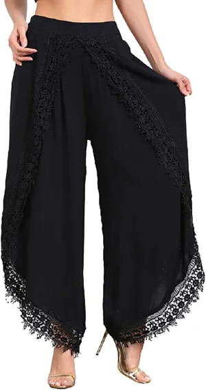 ZYXTIM Women Summer Boho Floral Printed Layered Wide Leg Pants Side Split Elastic Waist Loose Casual Beach Palazzo Pant Capri